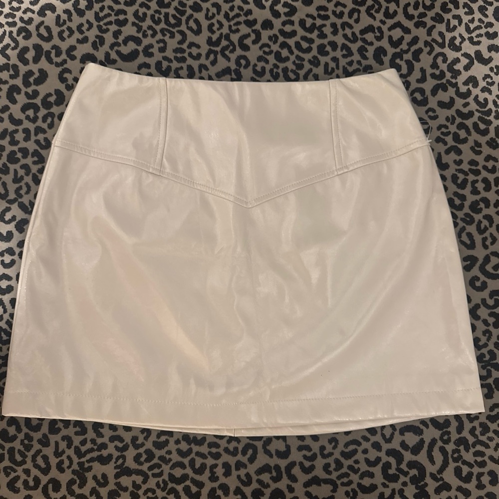 7 For All Mankind Cream Faux Leather Mini Skirt